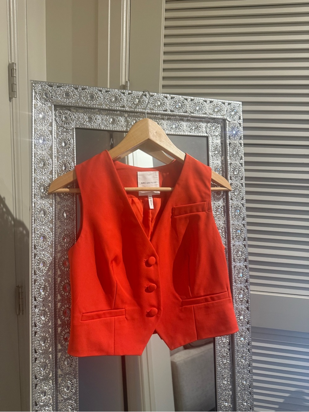 Avec Les Filles Bright Red-Orange Sleeveless Vest